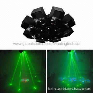 8-claw + 1 Center RGBYW LED Light 54W/Fat-beam Laser Stage Light, 16-piece Laser Green, 50mW Power